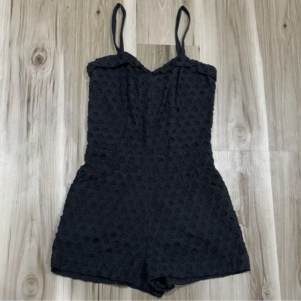 Pam & Gela Black Eyelet Short Romper Women’s 4